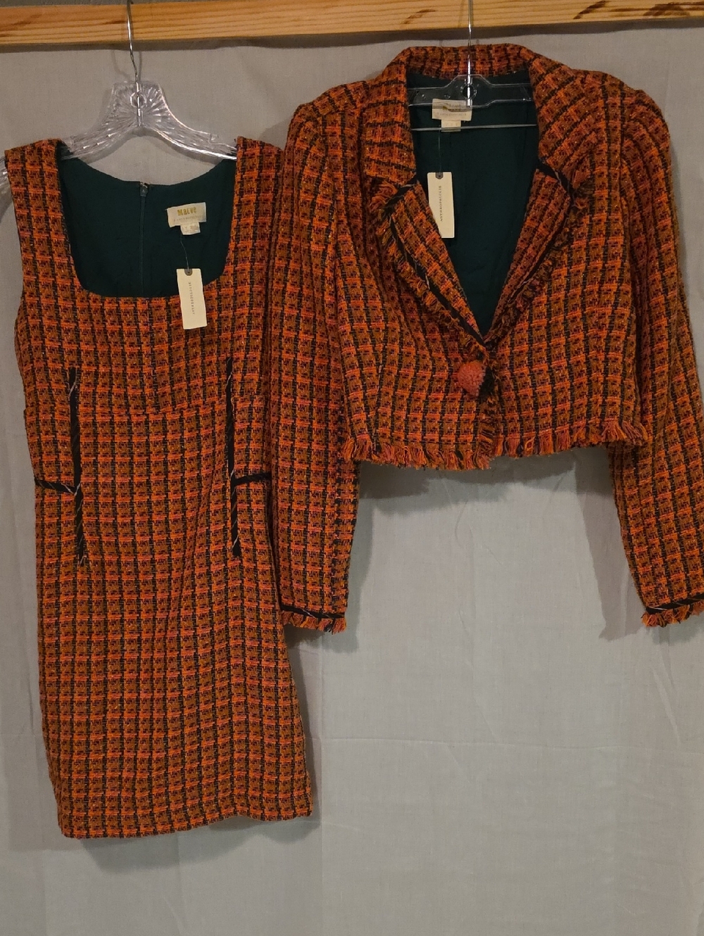 Maeve Orange and Black Tweed Mini Dres with Cropped Jacket